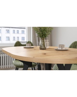 ALMO Artisan Eiken / zwarte poten - OVALE UITSCHUIFTAFEL 140-240 cm VOOR 10-12 PERSONEN