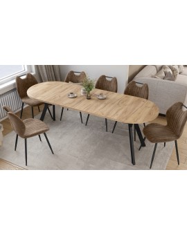 ALMO Craft Eiken Goud / zwarte poten - OVALE UITSCHUIFTAFEL 120-220 cm VOOR 10-12 PERSONEN
