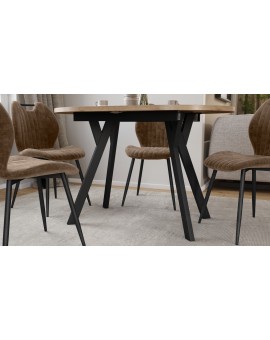 ALMO Craft Eiken Goud / zwarte poten - OVALE UITSCHUIFTAFEL 120-220 cm VOOR 10-12 PERSONEN