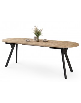 ALMO Craft Eiken Goud / zwarte poten - OVALE UITSCHUIFTAFEL 120-220 cm VOOR 10-12 PERSONEN