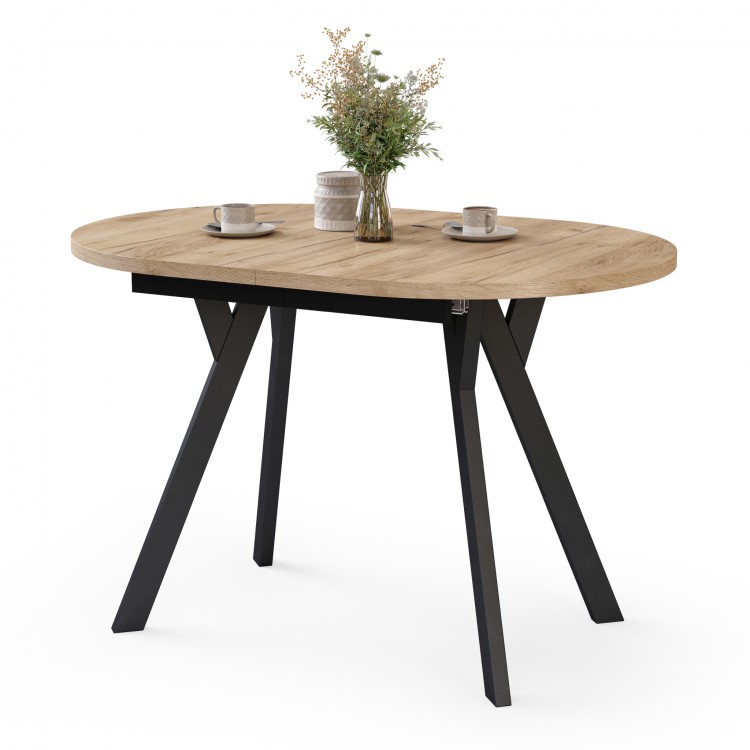 ALMO Craft Eiken Goud / zwarte poten - OVALE UITSCHUIFTAFEL 140-240 cm VOOR 10-12 PERSONEN