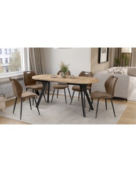 ALMO Craft Eiken Goud / zwarte poten - OVALE UITSCHUIFTAFEL 140-240 cm VOOR 10-12 PERSONEN