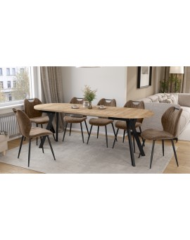 ALMO Craft Eiken Goud / zwarte poten - OVALE UITSCHUIFTAFEL 140-240 cm VOOR 10-12 PERSONEN