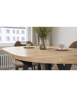 ALMO Craft Eiken Goud / zwarte poten - OVALE UITSCHUIFTAFEL 140-240 cm VOOR 10-12 PERSONEN
