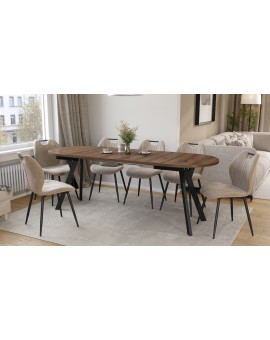 ALMO Bruin Eiken / zwarte poten - OVALE UITSCHUIFTAFEL 120-220 cm VOOR 10-12 PERSONEN