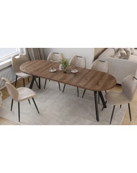 ALMO Bruin Eiken / zwarte poten - OVALE UITSCHUIFTAFEL 120-220 cm VOOR 10-12 PERSONEN