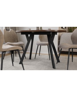 ALMO Bruin Eiken / zwarte poten - OVALE UITSCHUIFTAFEL 120-220 cm VOOR 10-12 PERSONEN