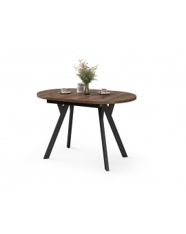 ALMO Bruin Eiken / zwarte poten - OVALE UITSCHUIFTAFEL 120-220 cm VOOR 10-12 PERSONEN