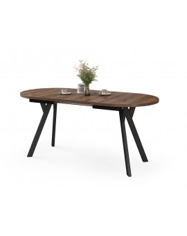 ALMO Bruin Eiken / zwarte poten - OVALE UITSCHUIFTAFEL 120-220 cm VOOR 10-12 PERSONEN