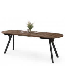 ALMO Bruin Eiken / zwarte poten - OVALE UITSCHUIFTAFEL 120-220 cm VOOR 10-12 PERSONEN