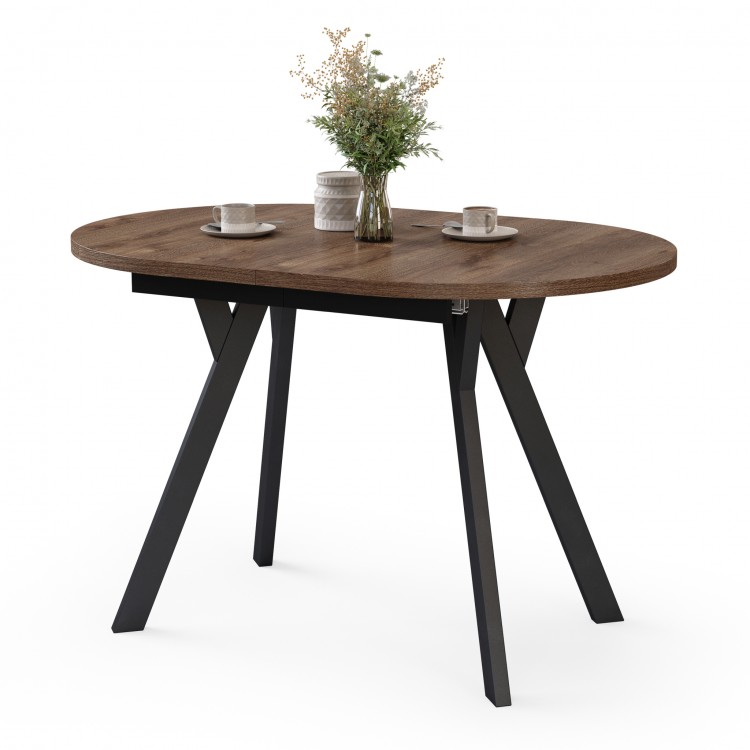 ALMO Bruin Eiken / zwarte poten - OVALE UITSCHUIFTAFEL 140-240 cm VOOR 10-12 PERSONEN