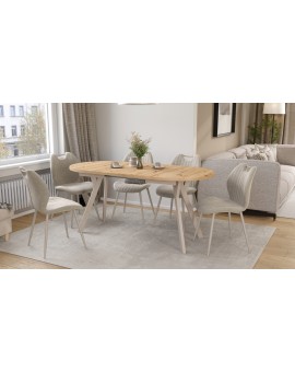 ALMO Artisan Eiken / kasjmier poten - OVALE UITSCHUIFTAFEL 120-220 cm VOOR 10-12 PERSONEN