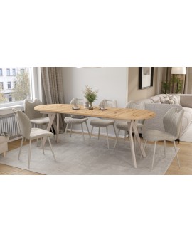 ALMO Artisan Eiken / kasjmier poten - OVALE UITSCHUIFTAFEL 140-240 cm VOOR 10-12 PERSONEN