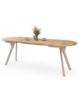 ALMO Artisan Eiken / kasjmier poten - OVALE UITSCHUIFTAFEL 140-240 cm VOOR 10-12 PERSONEN