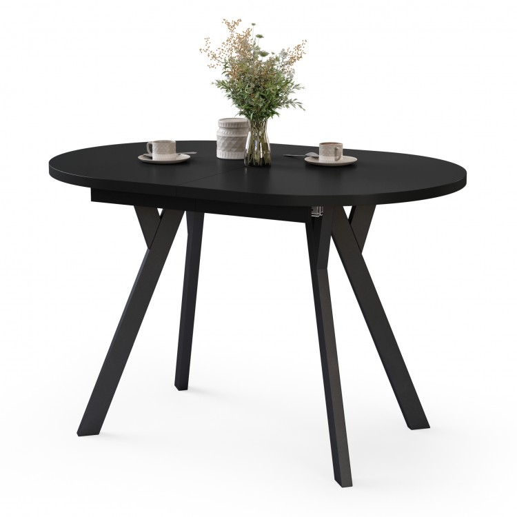 ALMO Black Matt / black legs - OVAL EXTENDING TABLE 120-220 cm FOR 10-12 PEOPLE