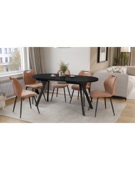 ALMO Zwart mat / zwarte poten - OVALE UITSCHUIFTAFEL 120-220 cm VOOR 10-12 PERSONEN