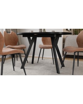 ALMO Zwart mat / zwarte poten - OVALE UITSCHUIFTAFEL 120-220 cm VOOR 10-12 PERSONEN