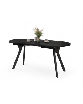 ALMO Zwart mat / zwarte poten - OVALE UITSCHUIFTAFEL 120-220 cm VOOR 10-12 PERSONEN