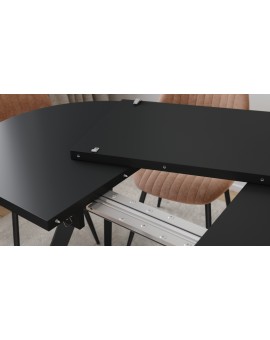 ALMO Zwart mat / zwarte poten - OVALE UITSCHUIFTAFEL 140-240 cm VOOR 10-12 PERSONEN