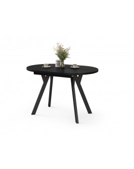 ALMO Zwart mat / zwarte poten - OVALE UITSCHUIFTAFEL 140-240 cm VOOR 10-12 PERSONEN
