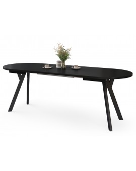 ALMO Zwart mat / zwarte poten - OVALE UITSCHUIFTAFEL 140-240 cm VOOR 10-12 PERSONEN