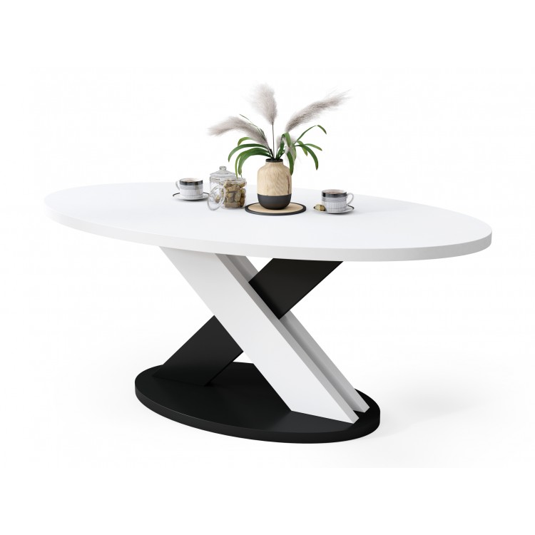 LOXA Wit / Zwart - OVALE SALONTAFEL 120x65 cm