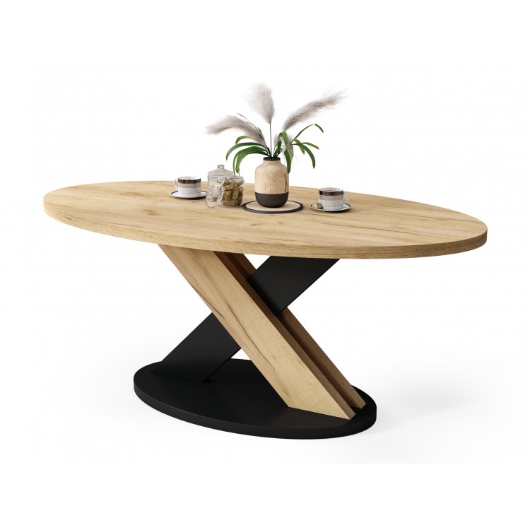 LOXA Craft Eiken Goud / Zwart - OVALE SALONTAFEL 120x65 cm