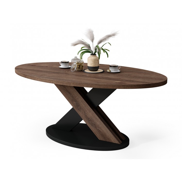 LOXA Bruin Eiken / Zwart - OVALE SALONTAFEL 120x65 cm