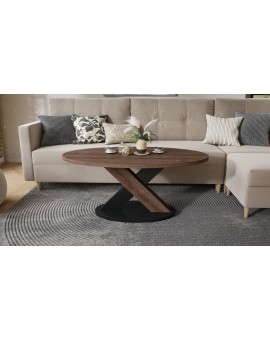 LOXA Bruin Eiken / Zwart - OVALE SALONTAFEL 120x65 cm