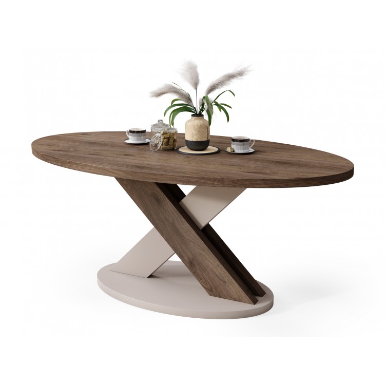LOXA Walnoot Elegant / Taupe Beige - OVALE SALONTAFEL 120x65 cm