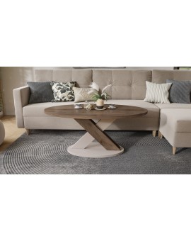 LOXA Walnoot Elegant / Taupe Beige - OVALE SALONTAFEL 120x65 cm