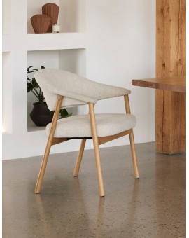 GARDA crème beige (stof Harmony 110) / natuurlijk eiken - GESTOFFEERDE STOEL VOOR WOONKAMER/EETKAMER