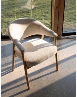 GARDA crème beige (stof Harmony 110) / natuurlijk eiken - GESTOFFEERDE STOEL VOOR WOONKAMER/EETKAMER