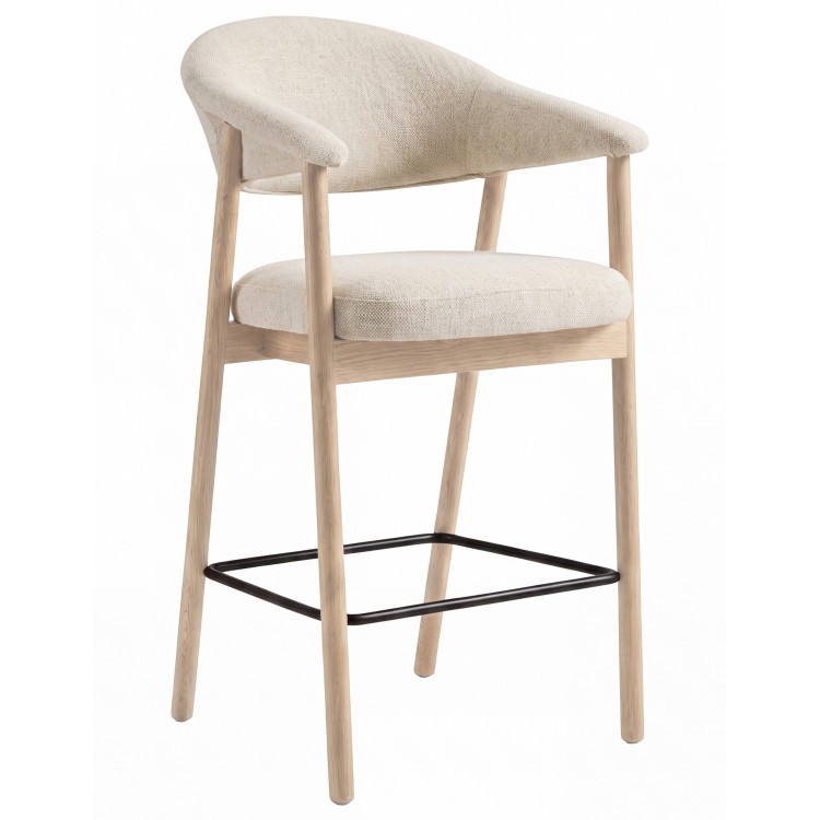 GARDA crème beige (stof Harmony 110) / gebleekt eiken geolied - GESTOFFEERDE BARKRUK VOOR KEUKEN/BAR
