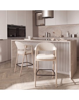 GARDA crème beige (stof Harmony 110) / gebleekt eiken geolied - GESTOFFEERDE BARKRUK VOOR KEUKEN/BAR