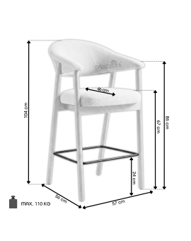 GARDA crème beige (stof Harmony 110) / gebleekt eiken geolied - GESTOFFEERDE BARKRUK VOOR KEUKEN/BAR