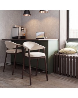 GARDA crème beige (stof Harmony 110) / eiken dark espresso - GESTOFFEERDE BARKRUK VOOR KEUKEN/BAR