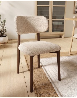 AVLO Beige (stof Juto 4)/notenkleurig gebeitst frame – HOUTEN STOEL VOOR WOONKAMER, EETKAMER, KEUKEN RETRO