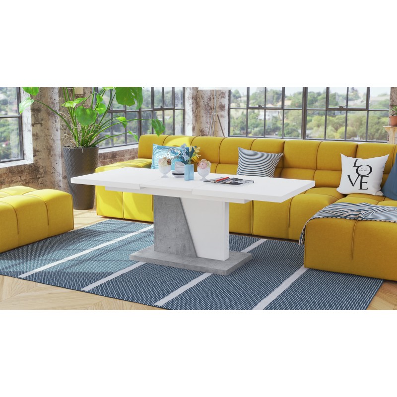 NOIR wit / beton, uitschuifbare salontafel NOIR wit / beton, uitschuifbare salontafel