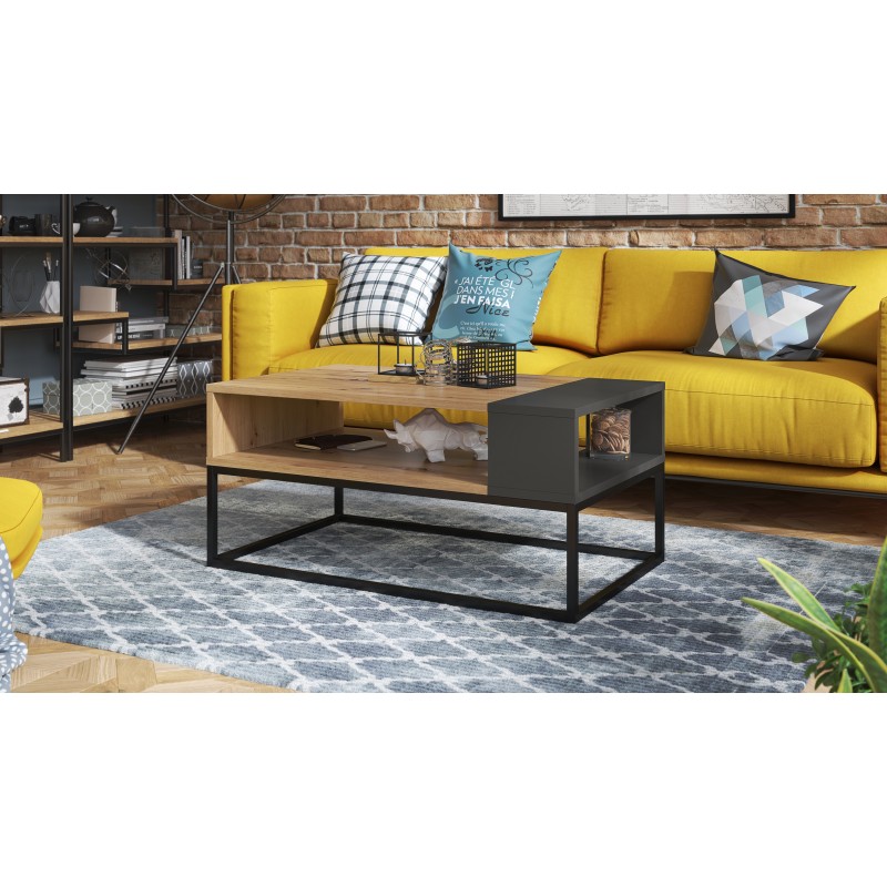 LYNX eiken artisan / antraciet, salontafel, modern, loft