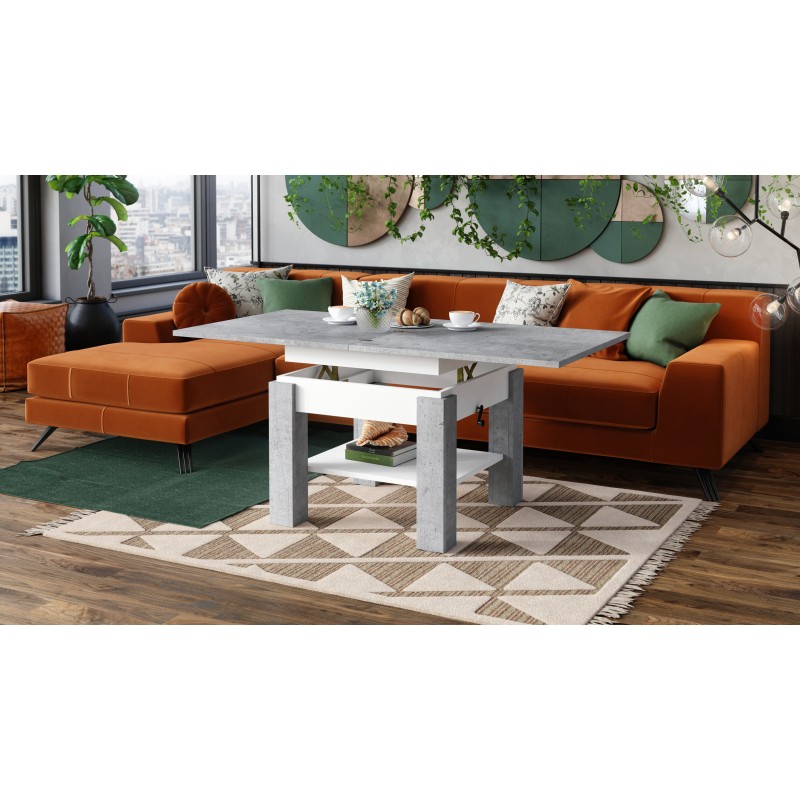 CLEO beton/wit, uitschuifbare salontafel