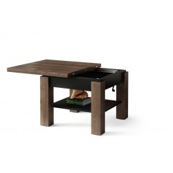 CLEO bruin eiken / zwart, uitschuifbare salontafel