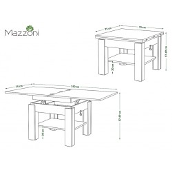 CLEO bruin eiken / zwart, uitschuifbare salontafel