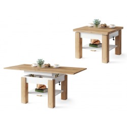 CLEO gouden eiken / wit, uitschuifbare salontafel