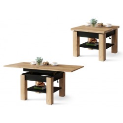 CLEO gouden eiken / zwart, uitschuifbare salontafel