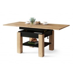 CLEO gouden eiken / zwart, uitschuifbare salontafel