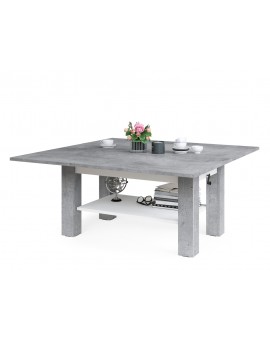 BRAVO beton / wit - salontafel met plank, OPKLAPBAAR VERHOOGD