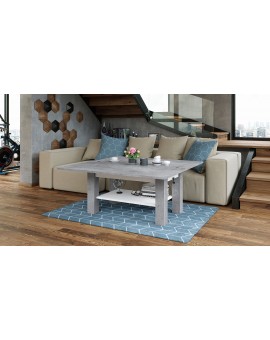BRAVO beton / wit - salontafel met plank, OPKLAPBAAR VERHOOGD