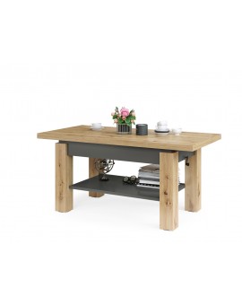 BRAVO  artisan eiken / antraciet - salontafel met plank, OPKLAPBAAR VERHOOGD