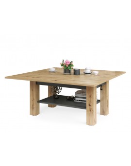 BRAVO  artisan eiken / antraciet - salontafel met plank, OPKLAPBAAR VERHOOGD